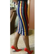 RACHEL ROY MULTICOLOR METALLIC STRIPES BODYCON PENCIL MIDI SKIRT ELASTIC... - $8.90