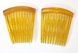 Vtg Early Plastic Hair Combs Set of 2 Hair Accessories Estate Find Golde... - £15.66 GBP