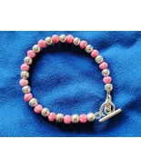 925 Sterling Silver 6 Mm Pink Beaded Toggle Link 7.5 In Bracelet Free Sh... - $736.23 MXN