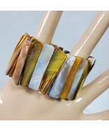 Vintage Yellow White Abalone Shell Bracelet Stretchy - $18.00