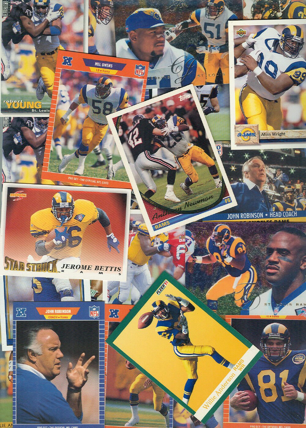 LOS ANGELES RAMS  100 +  FOOTBALL CARDS- EXCELLENT CONDITION  1990 TO PR... - $1.72