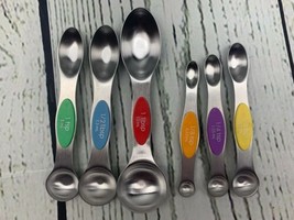 Magnetic Measuring Spoons Set Dual Sided Stainless Steel Set of 6 Stackable - £16.18 GBP