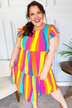 Eyes On You Multicolor Abstract Print Smocked Ruffle Sleeve Dress - £24.20 GBP