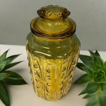Apothecary Canister Glass Lidded Jar 11&quot; L.E. Smith Vintage Amber - $24.74