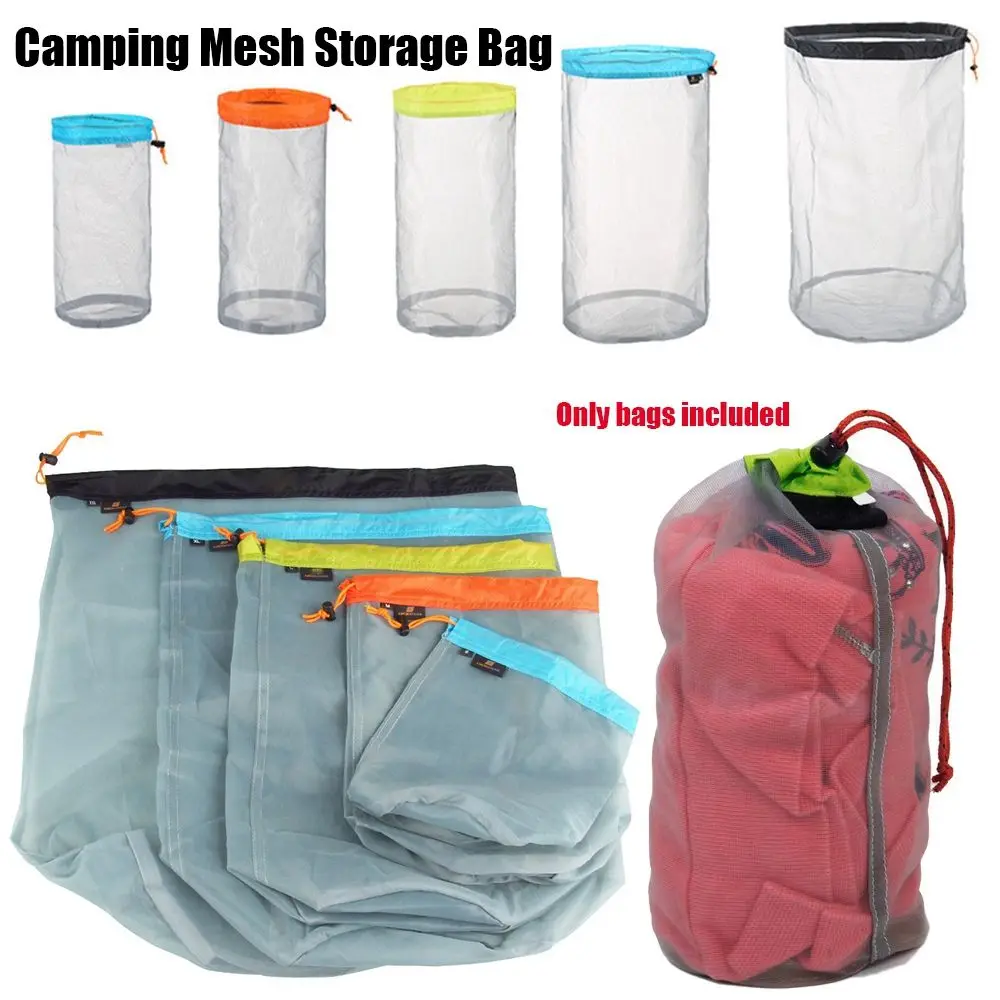 1 pc Laundry Outdoor Bag Ultralight Mesh Stuff Sack Camping Sports Drawstring - £8.55 GBP+