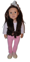 Our Generation SIENNA Brown Hair Eyes Fur Vest Outfit Shoes 18&quot;  Doll - £14.40 GBP