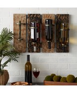 Rustic Wine Wall Rack Holds 4 Bottles Iron and Wood - $59.95