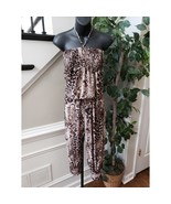 Women&#39;s Jumpsuit Brown Leopard Print Halter Neck Smocked Stretch Sleeveless - $518.19 MXN
