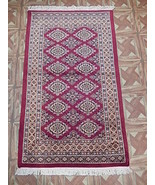 (30 x 51 in) Oriental Hand-Knotted Red Wool &amp; Silk Small Rug - £62.37 GBP