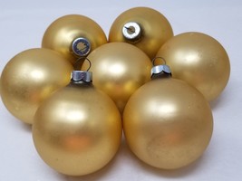 Champagne Gold Christmas Ornaments Glass Round 2&quot; 1970s Vintage Set of 7 - £11.32 GBP