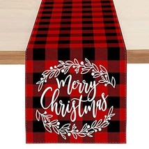 Merry Christmas Table Runner Red &amp; Black Decorations For Dinner1 Set Linen Home - £25.04 GBP