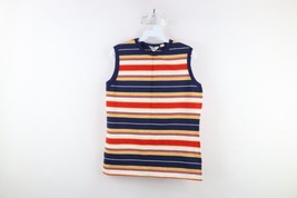 Vintage 70s Streetwear Womens Large Striped Color Block Knit Sleeveless Shirt - £31.10 GBP