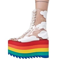 Rainbow High Platform Boots Women&#39;s Long Boots Candy Colors Buckle Flat Platform - £136.48 GBP