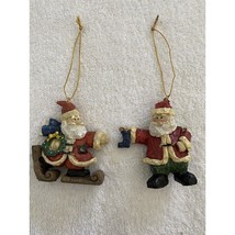 Set Of 2 Giftco Inc 3” H Ornaments Santa Skiing Wreath And Santa Stockin... - $6.88