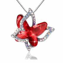 Crystal Butterfly Red Pendant Necklace - New - £13.43 GBP