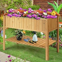 Raised Garden Bed Wooden Elevated Planter Box Fir Wood Shelf Backyard Patio Deck - £94.55 GBP