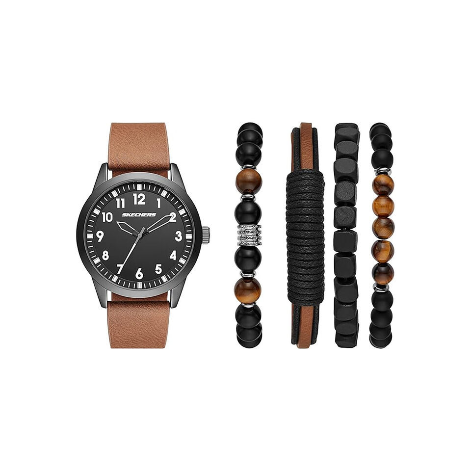 Skechers SR965 Mens Analog  Watch Brown Faux Leather SR965 + Bracelet Gi... - $43.65