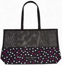 Kate Spade Black Mesh Tote with White Pink Purple Polka Dot 25&quot; x 15&quot; - £27.24 GBP