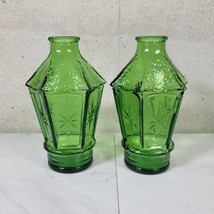 Vintage 2 Wheaton Emerald Green Glass Panel Lantern Bottle 6” USA - $28.12