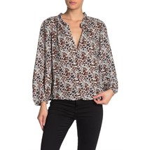 Abound Women&#39;s Ruffle Split Neck Floral Blouse Top White Brown Size S - £12.06 GBP