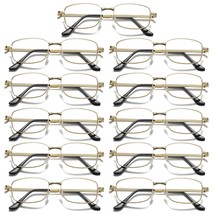 11Pair Mens Square Metal Frame Golden Reading Glasses Classic Readers Ey... - $20.99