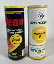 Lot Of 2 Vintage NOS Penn &amp; Dunlop Tennis Balls In Metal Tube Clean - £14.99 GBP