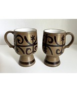 Scarce Set of 2  Mid Century  Pedestal  Coffee Mugs  Brown w/Black Design - $41.09 CAD
