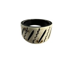 Asymmetrical Bangle Bracelet White Brown Black Plastic Statement 1.75&quot; Wide - £11.59 GBP