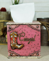 Western Cowgirl Boot with Horseshoe Fabulous Pink Tissue Box Cover Sculpture - £23.37 GBP