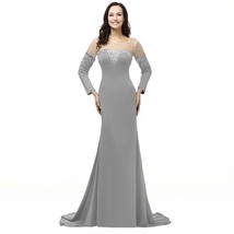Kivary Vintage Long Sleeves Mermaid Backless Crystals Sheer Illusion Prom Evenin - £128.60 GBP