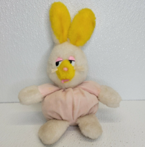 Vintage 1983 Well Made Toys Happiness Aid B EAN Plush Bunny Pink White Yellow - £7.29 GBP