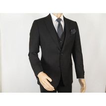 Men Suit BERLUSCONI Turkey 100% Italian Wool Super 180's Vested #Ber19 Black image 4