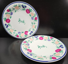 2 Princess House Orchard Medley Dinner Plate Set Fruit Green Leaves Table Dishes - £31.53 GBP