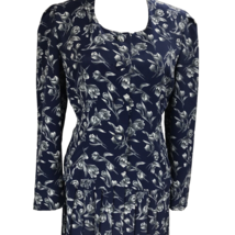 2PC Leslie Fay Skirt Suit Navy Blue Floral Polyester Size 8P Pleated Skirt - £39.83 GBP