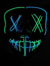 Light up Halloween Mask Purge EL Wire LED Glow X Eyes Mask Blue Green - £12.02 GBP
