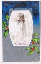 Holiday Postcard A Peaceful Christmas Angel Holly Mistletoe - £2.38 GBP
