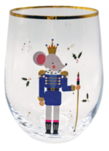 Mouse King 25333 Nutcracker Ballet Stemless Wine Glass Clear Gold Rimmed - $26.52 CAD