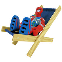 Handmade Toy Folding Beach Chair, Wood &amp; Navy Blue Fabric, Dolls, Action Figures - £5.55 GBP