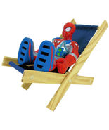 Handmade Toy Folding Beach Chair, Wood &amp; Navy Blue Fabric, Dolls, Action... - £5.45 GBP