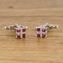14k White Gold Plated 2.40Ct Princess Simulated Red Ruby Wedding Cufflinks Men - £91.08 GBP