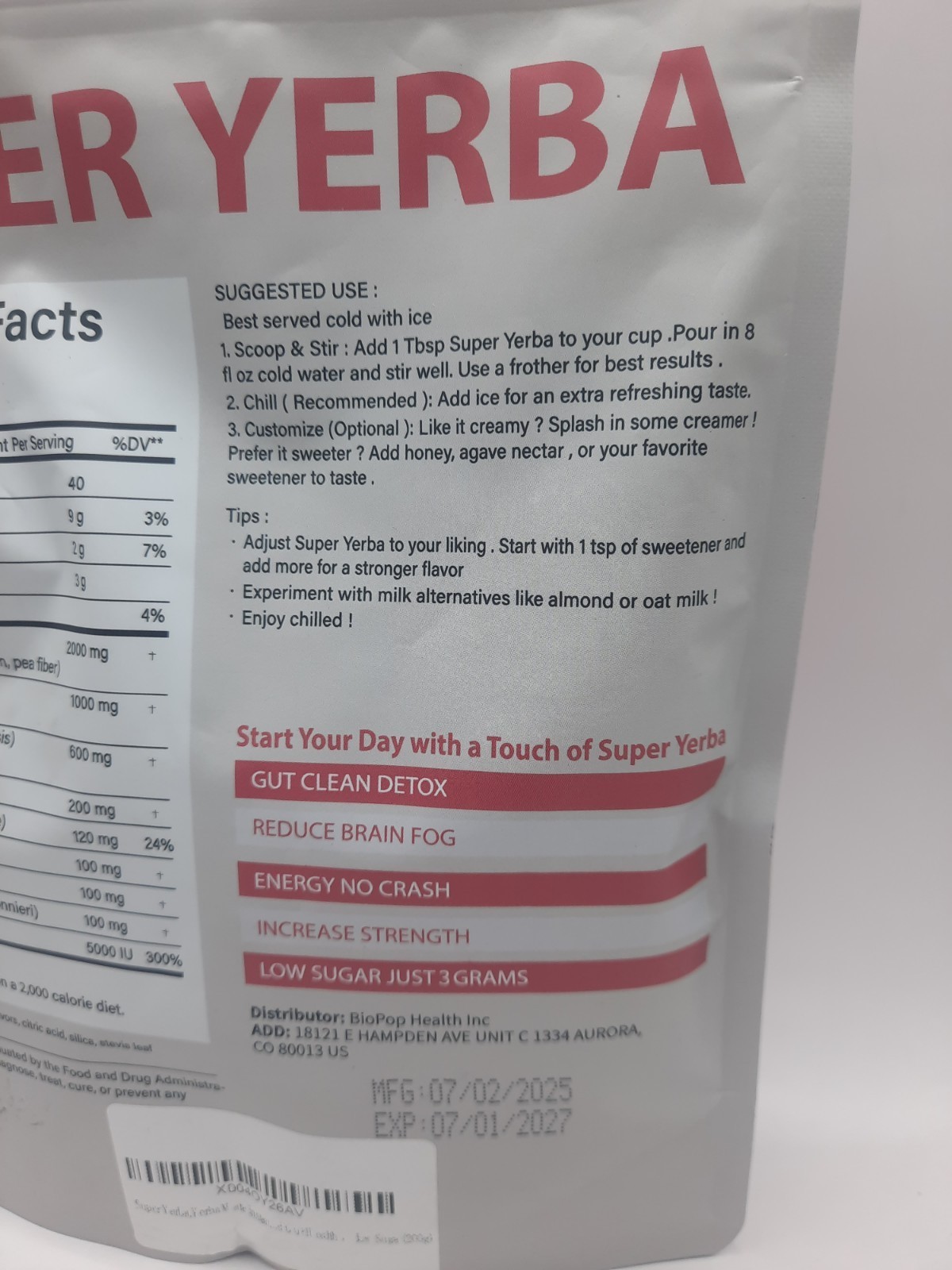 Super Yerba, Yerba Mate Instant Tea Powder, Raspberry Lemonade 7.05oz Exp 01/27 Item image 5