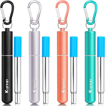 4Packs Reusable Straws, Metal Straw with Silicon Pcs, Travel Drinking Straws wit - £14.27 GBP