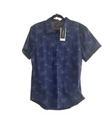 KENNETH COLE Men Small Blue Allover Spotted Cosmic Dot Print Button-Up S... - $15.88