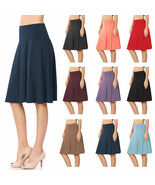 Womens High Waist Fold Over Knit A-Line Flared Midi Swing Skirt - $21.95