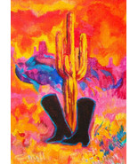 Hot Desert Boots Original Acrylic Painting by Lynn Cahill - $25.00