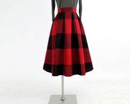 Winter RED PLAID Midi Skirt Women Custom Plus Size Woolen Plaid Skirts image 4