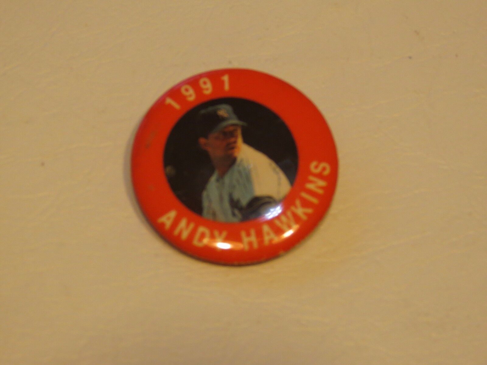 Primary image for RARE 1991 Baseball Pin Andy Hawkins New York Yankees button 1 1/2 in MLB MLBPA
