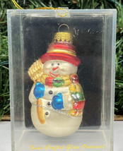 Snowman Christmas Ornament Blown Glass by Unique Treasures 3.5&quot; Display Case - £4.54 GBP