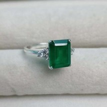 925 Sterling Silver Simulated Certified Emerald Solitaire Ring For Her - £40.38 GBP