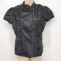 Wet Seal Short Sleeve Faux Leather Jacket Juniors Medium Zipper Black Ru... - $22.00